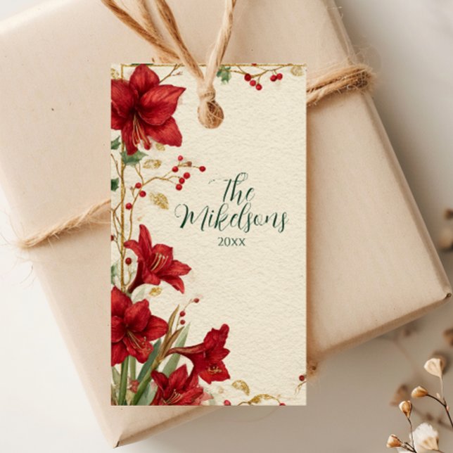 Red Amaryllis Rustic Christmas Gift Tags (Creator Uploaded)