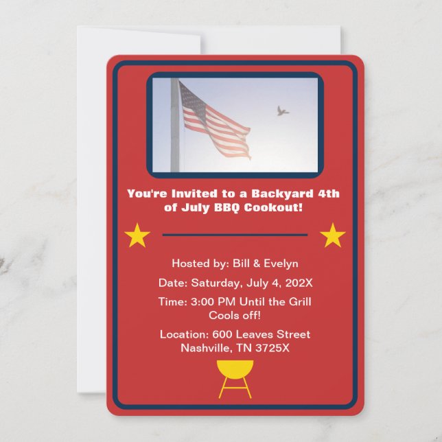 Red American flag 4th of July barbeque  Invitation (Front)