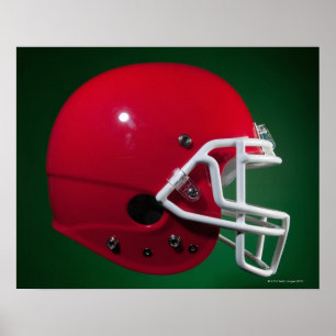 Red American football helmet on green background Poster