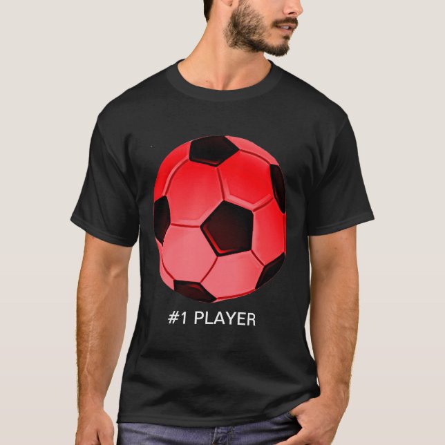 Red American Soccer or Association Football Ball T-Shirt (Front)