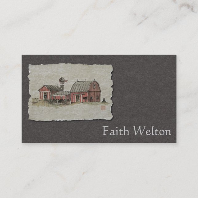Red Amish Barn & Windmill Business Card (Front)