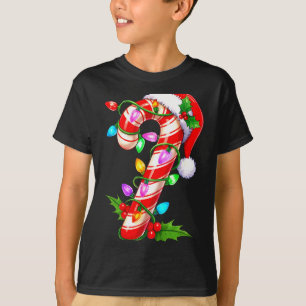 Red &amp; White Candy Cane Crew Christmas Santa Ha T-Shirt