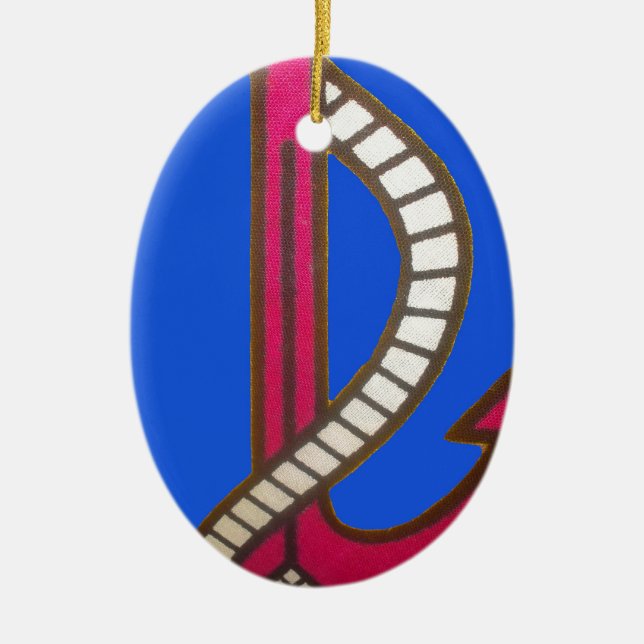 Red Anchor Art Print Ceramic Tree Decoration (Front)