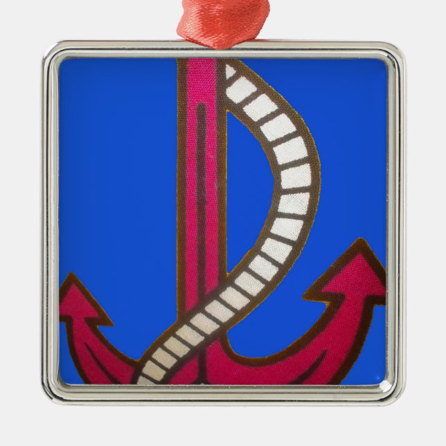 Red Anchor Art Print Metal Tree Decoration (Front)