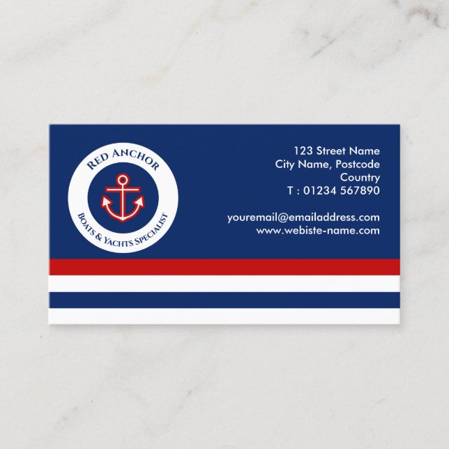 Red Anchor Boat Yacht Nautical Specialist Business Card (Front)