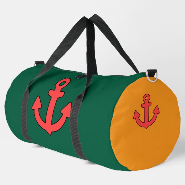 Red Anchor Green Orange Travel Athletic Sailing Duffle Bag (Left Corner)