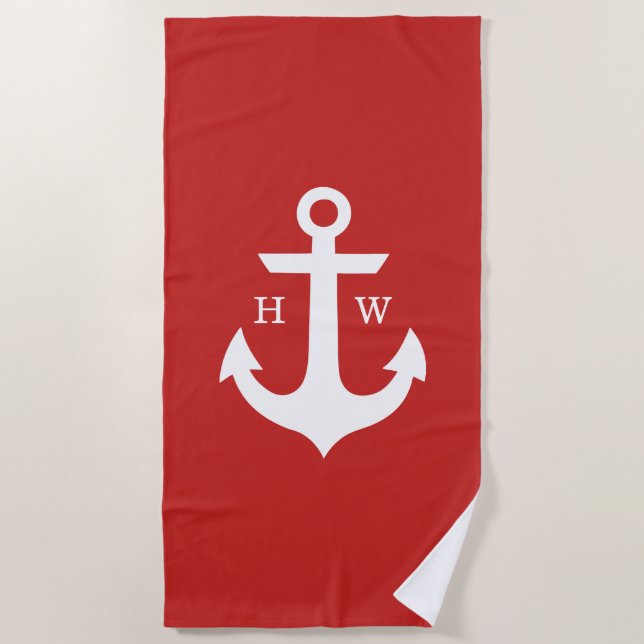 Red Anchor Monogram Beach Towel (Front)