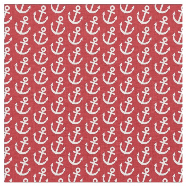 Red Anchor Nautical Pattern Fabric (Close Up)