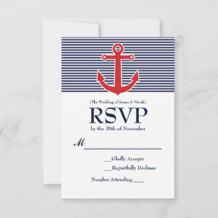 Red Anchor Nautical Striped RSVP Response Card
