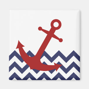 Red Anchor on Chevron Ocean Magnet