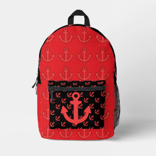 Red Anchor Repeat Red Black Printed Backpack