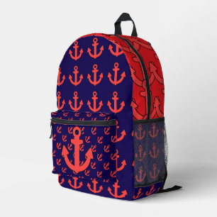 Red Anchor Repeat Red Blue   Printed Backpack
