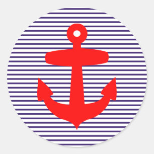 Red Anchor with Blue Sailor Stripes Classic Round Sticker