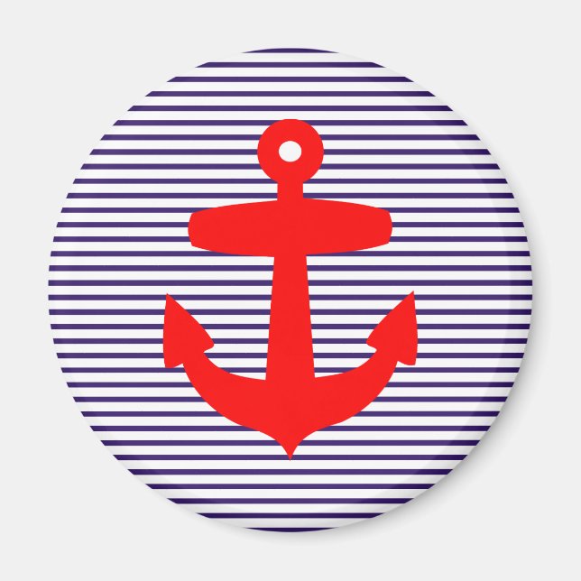 Red Anchor with Navy Blue Breton Stripes Magnet (Front)