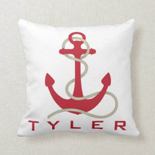 Red Anchor with Red and White Stripes Personalize Cushion