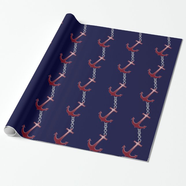 Red Anchor Wrapping Paper (Unrolled)