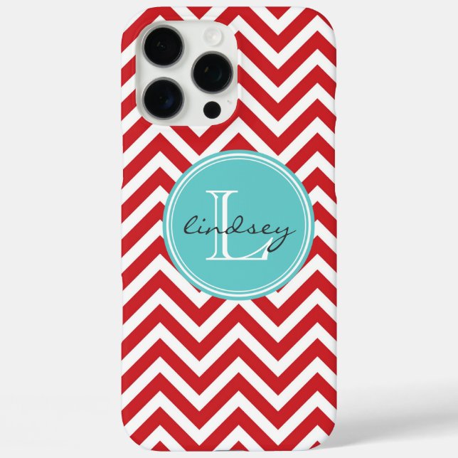 Red and Aqua Chevron with Custom Monogram Case-Mate iPhone Case (Back)