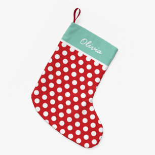 Red and Aqua Holiday Dots Monogram Small Christmas Stocking