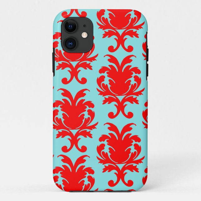 red and aqua lovely formal damask Case-Mate iPhone case (Back)