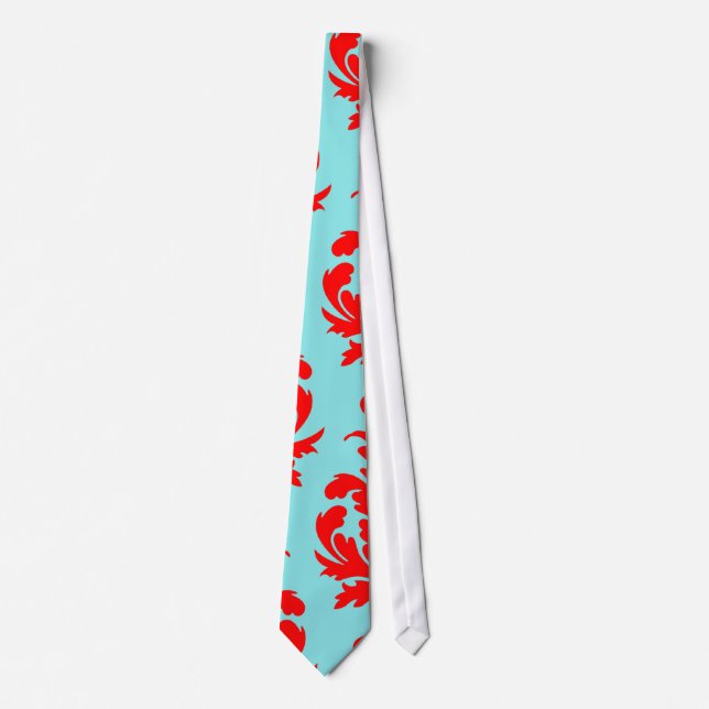 red and aqua lovely formal damask tie (Front)