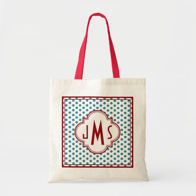 Red and Aqua Polka Dot Monogram Bag (Front)