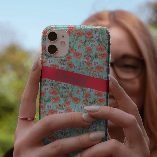 Red and Aqua Poppies Pattern Personalised  Case-Mate iPhone Case (Creator Uploaded)