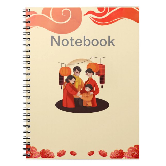 Red and Beige Chinese Spiral Photo Notebook (Front)