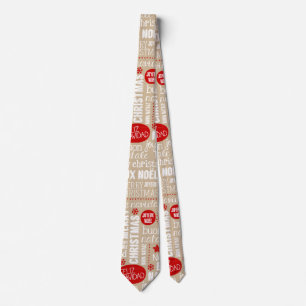 Red and Beige Christmas Sayings Languages Tie