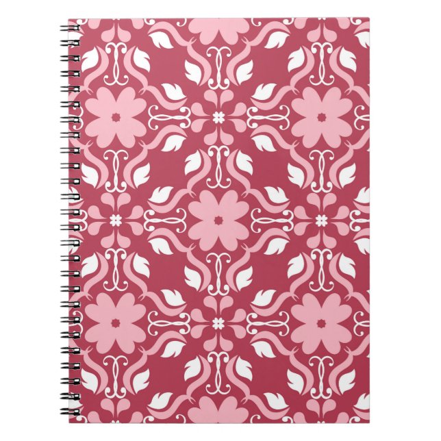 Red and beige floral background. Coloured seamless Notebook (Front)