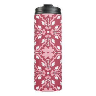 Red and beige floral background. Coloured seamless Thermal Tumbler