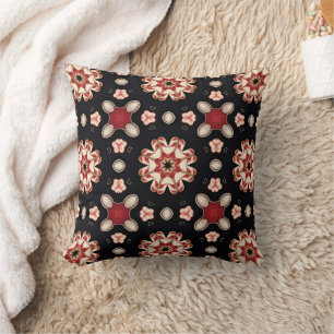 Red and Beige Geometric Floral  Cushion