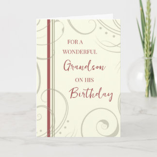 Red and Beige Grandson Birthday Card