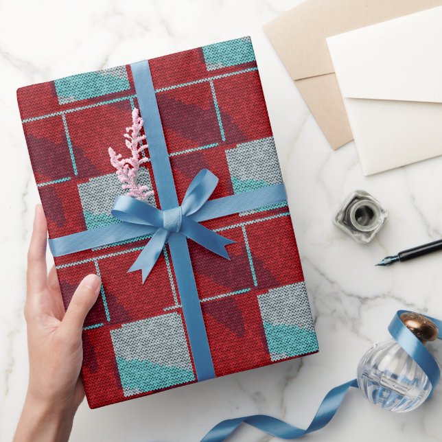 Red and Beige Knit Knitting Holiday Wrapping Paper (Gifting)