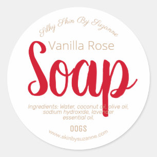 Red And Beige Simple Rose Vanilla Soap Labels