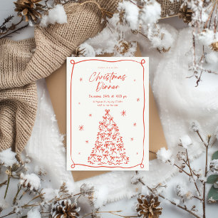 Red And Beige Vintage Christmas Dinner Invitation