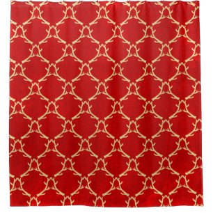 Red and Beige Woodland Antler Shower Curtain