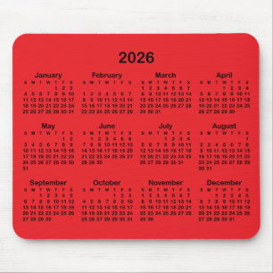 Red and Black 2026 Calendar Mouse Pad