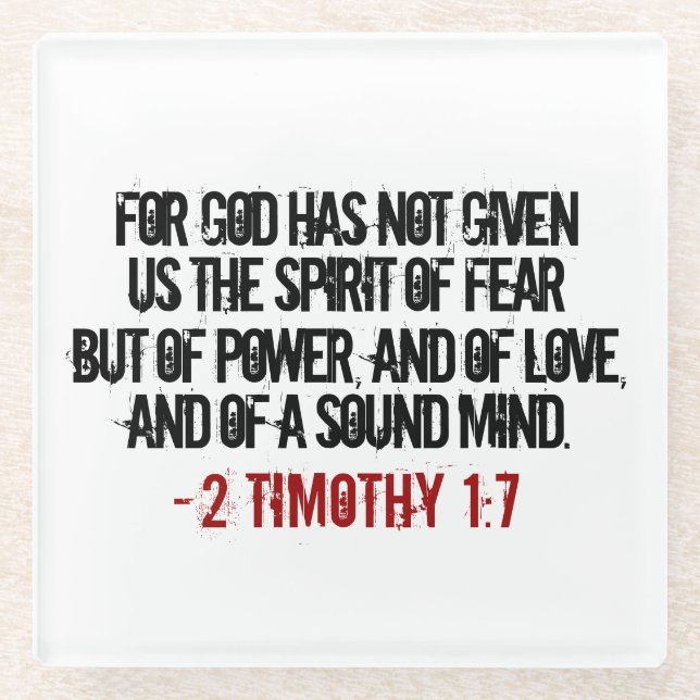 Red and Black 2 Timothy 1:7 Glass Coaster (Front)