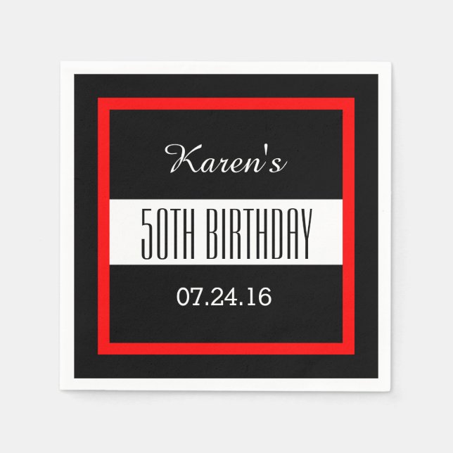 Red and Black 50th Birthday Custom V004 Napkin (Front)