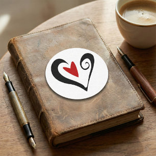 Red and Black Abstract Heart Modern Romantic Classic Round Sticker
