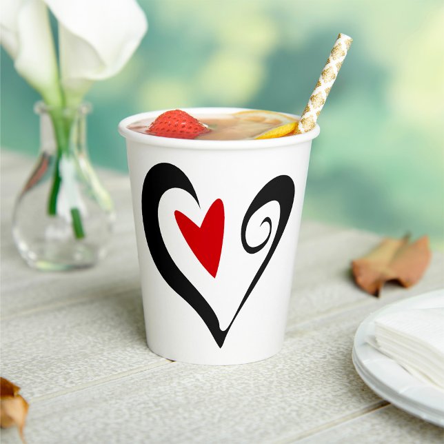 Red and Black Abstract Heart Modern Romantic Paper Cups (Creator Uploaded)