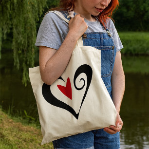 Red and Black Abstract Heart Modern Romantic Tote Bag