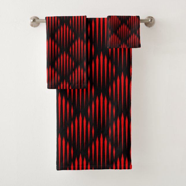 Red and Black abstract line pattern Bath Towel Set (Insitu)