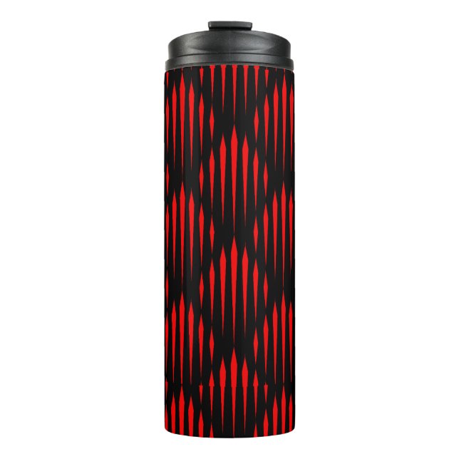 Red and Black abstract line pattern  Thermal Tumbler (Front)