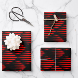 Red and Black abstract line pattern  Wrapping Paper Sheet