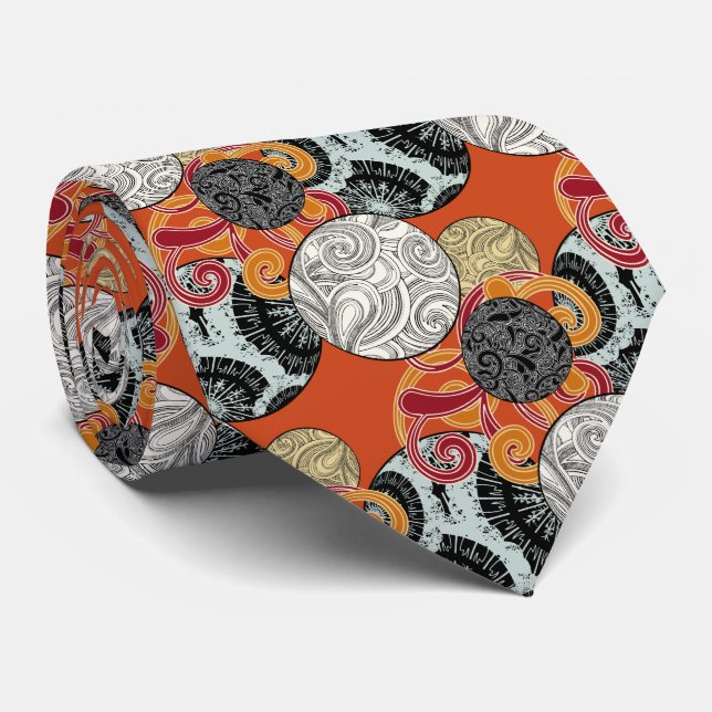 Red and black Abstract Retro Swirl Pattern Tie (Rolled)