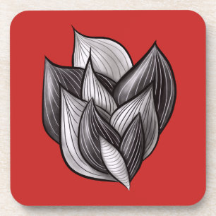 Red And Black Abstract Shapes Modern Minimalist Coaster