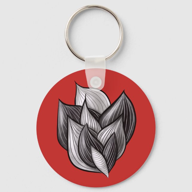 Red And Black Abstract Shapes Modern Minimalist Key Ring (Front)