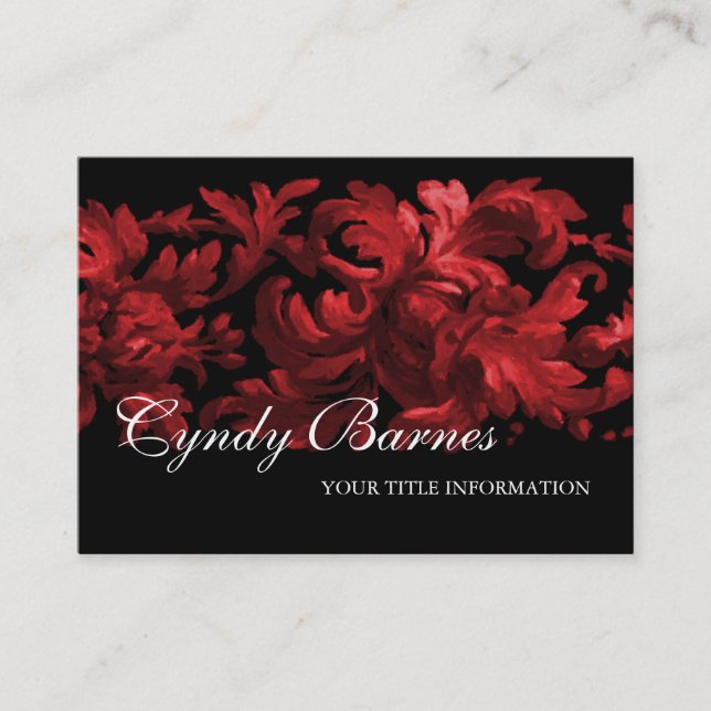 Red and Black Acanthus Scroll Business Card (Front)