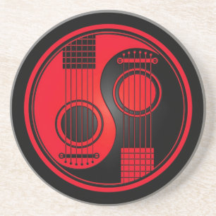 Red and Black Acoustic Guitars Yin Yang Coaster